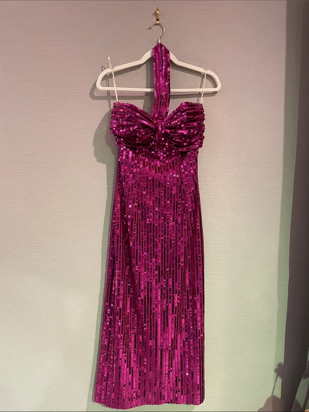 Fuchsia Sequin Strapless Evening Dress